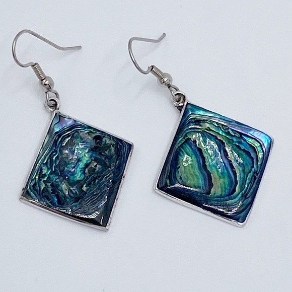 Vintage Alpaca Mexico Abalone Shell Earrings - Picture 1 of 9